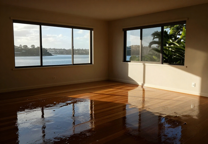 Flooded living room in Claymore before restoration