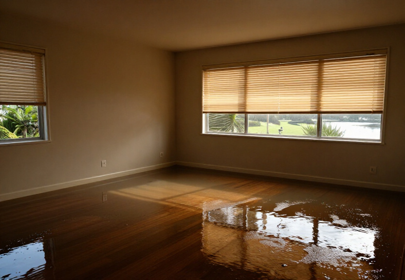 Flooded commercial space in Claymore before restoration